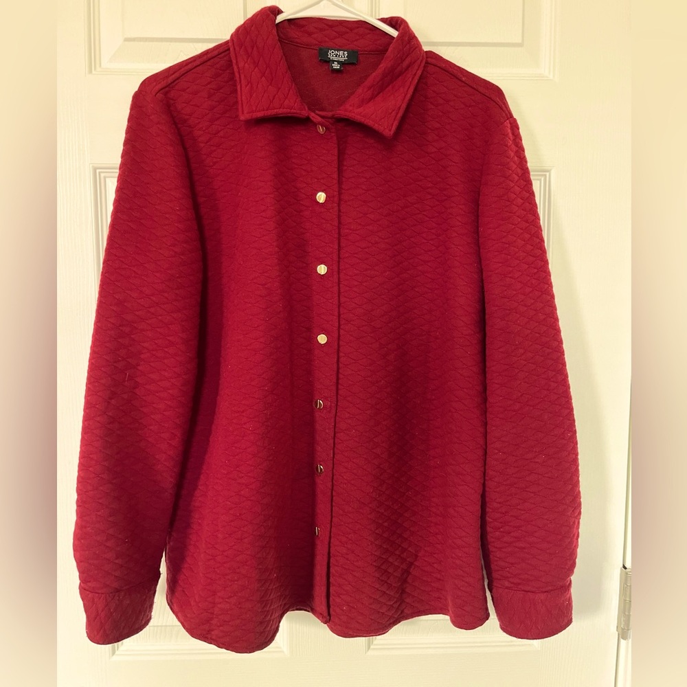 Red Button Down Women Shirt Medium Jones New York Fall, Thanksgiving, Christmas